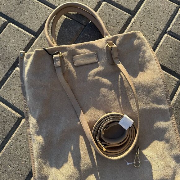 NWT Viola Castellani Suede Tote Crossbody Shoulder Bag Beige Cappuccino ITALY - Picture 9 of 10